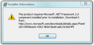 This product requires Microsoft .NET Framework component version 2.0 or higher installed prior to installation.